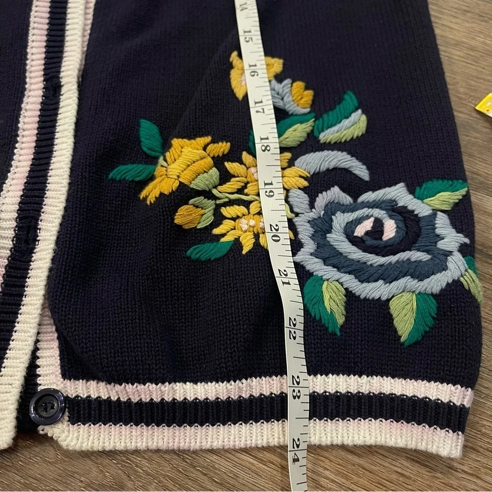 Alfred Dunner Cardigan Women’s Small Navy Embroidered Floral Grandma Cottagecore